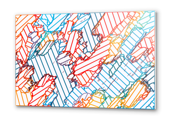 fractal geometric line abstract background in red blue yellow Metal prints by Timmy333