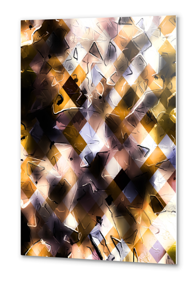 brown geometric pixel square pattern abstract art background Metal prints by Timmy333