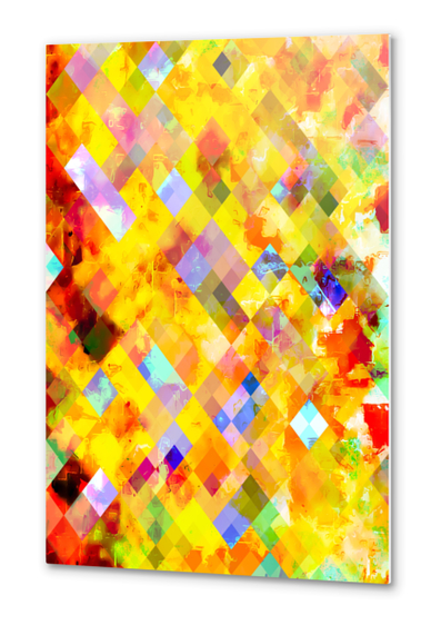 geometric pixel square pattern abstract background in yellow brown blue Metal prints by Timmy333