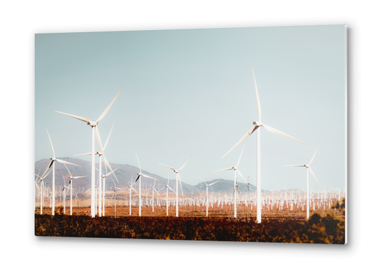 Wind turbine with mountain background in the desert at Kern County California USA Metal prints by Timmy333