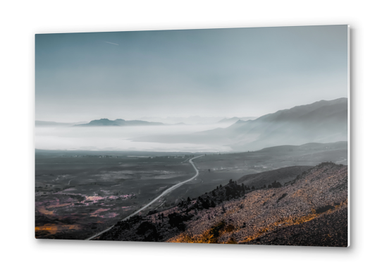 mountains layer with foggy blue sky in California USA Metal prints by Timmy333