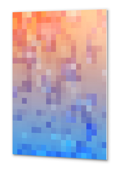 geometric pixel square pattern abstract background in blue orange Metal prints by Timmy333