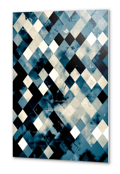 blue geometric pixel square pattern abstract art background Metal prints by Timmy333