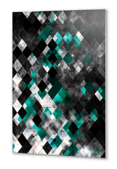 geometric pixel square pattern abstract background in blue green black Metal prints by Timmy333