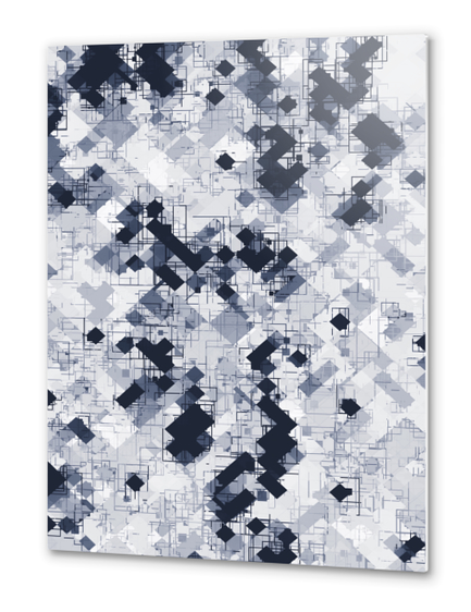 geometric pixel pattern abstract in black and white Metal prints by Timmy333