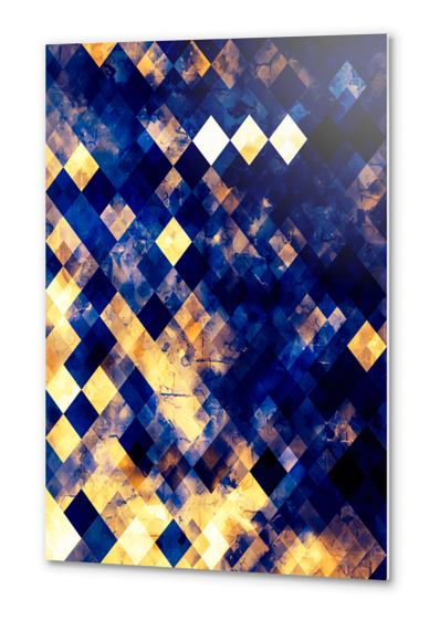 geometric pixel square pattern abstract background in blue brown Metal prints by Timmy333