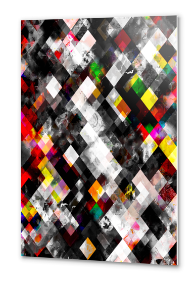 geometric pixel square pattern abstract background in red yellow green Metal prints by Timmy333