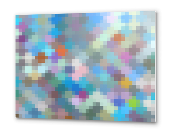 geometric square pixel pattern abstract in blue pink green Metal prints by Timmy333