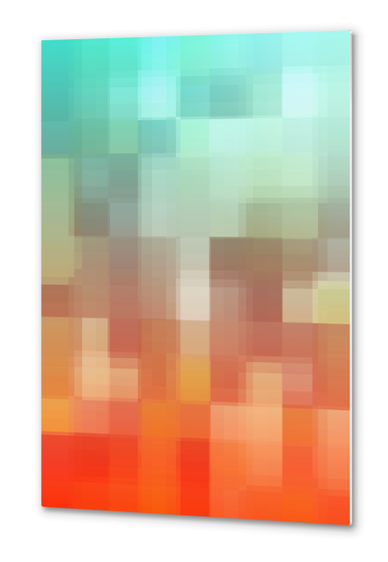 geometric pixel square pattern abstract background in orange brown blue Metal prints by Timmy333