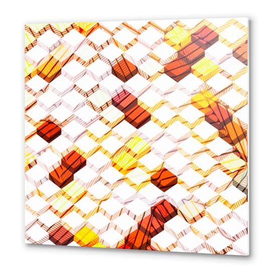 geometric square cube pattern abstract background in brown and yellow Metal prints by Timmy333