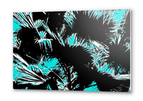 palm leaf abstract with blue background Metal prints by Timmy333