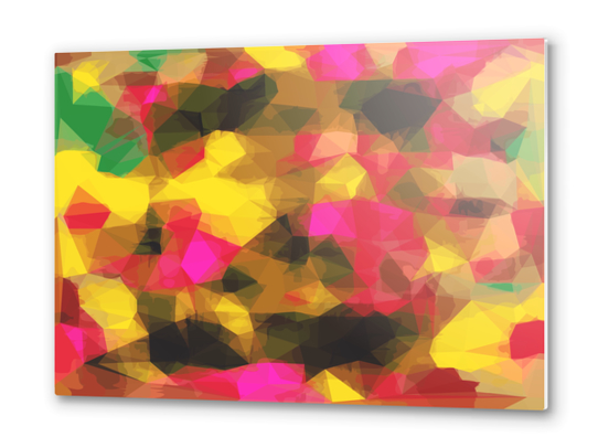 psychedelic geometric polygon shape pattern abstract in pink yellow green Metal prints by Timmy333