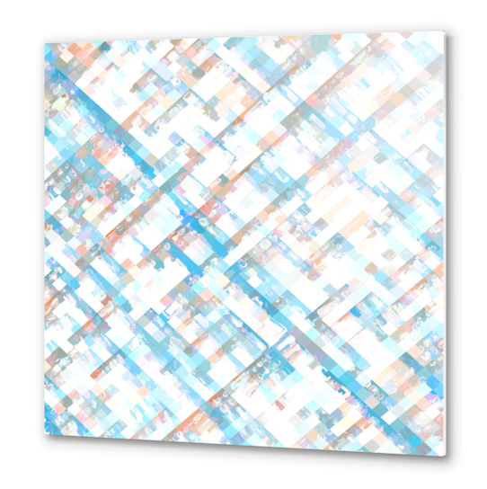 blue and brown geometric square pixel pattern abstract background Metal prints by Timmy333