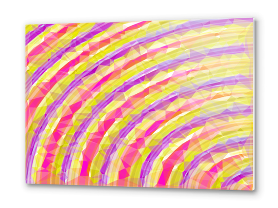 psychedelic geometric polygon line pattern in pink purple yellow Metal prints by Timmy333