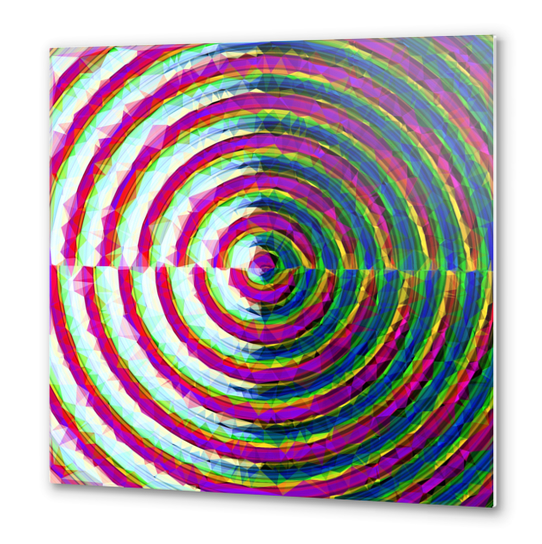 psychedelic geometric polygon pattern in circle shape with pink blue green Metal prints by Timmy333