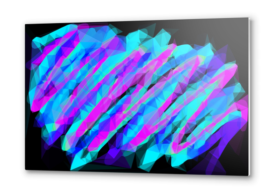 psychedelic geometric polygon abstract in pink blue with black background Metal prints by Timmy333