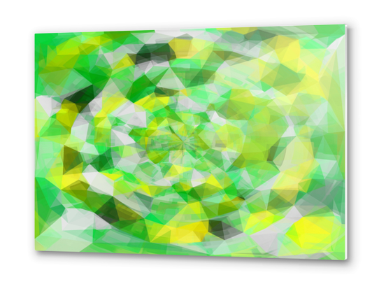 geometric polygon abstract pattern in green and yellow Metal prints by Timmy333