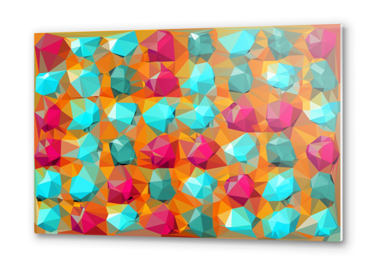 geometric polygon abstract pattern in orange pink green Metal prints by Timmy333