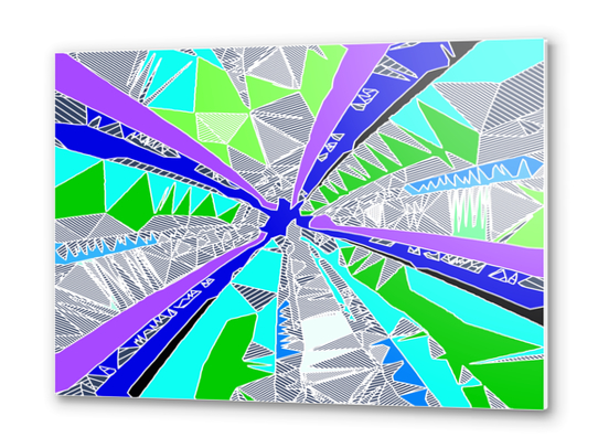 psychedelic geometric pattern drawing abstract background in blue purple green Metal prints by Timmy333