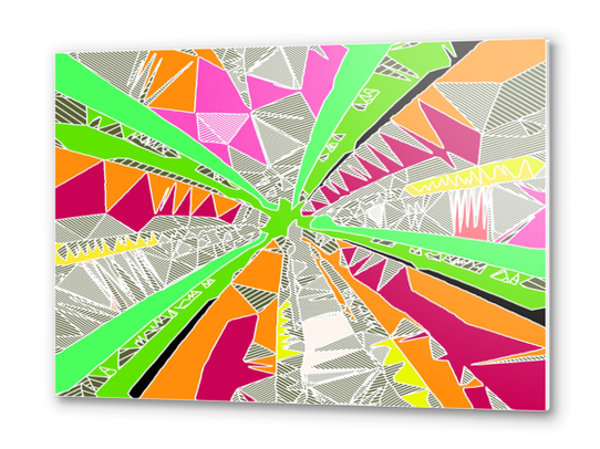 psychedelic geometric pattern drawing abstract background in green orange red pink Metal prints by Timmy333