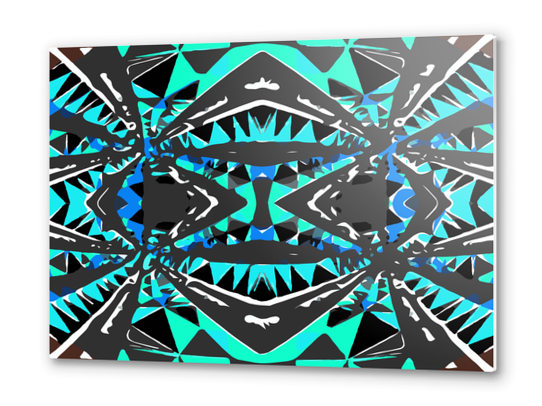 psychedelic geometric abstract pattern background in blue green black Metal prints by Timmy333