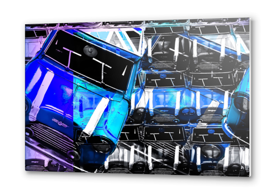 psychedelic Mini Cooper blue sport car abstract background Metal prints by Timmy333