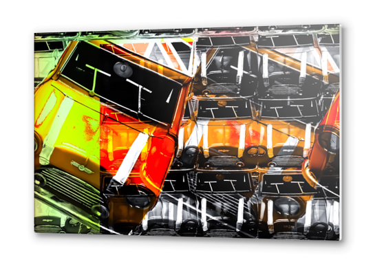 psychedelic Mini Cooper orange sport car abstract background Metal prints by Timmy333