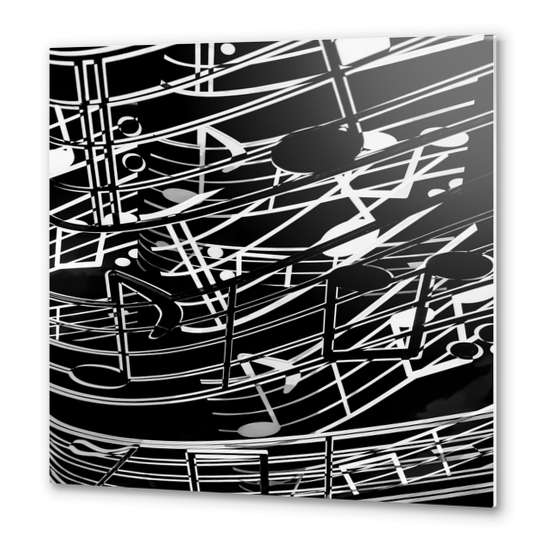 music note sign abstract background in black and white Metal prints by Timmy333