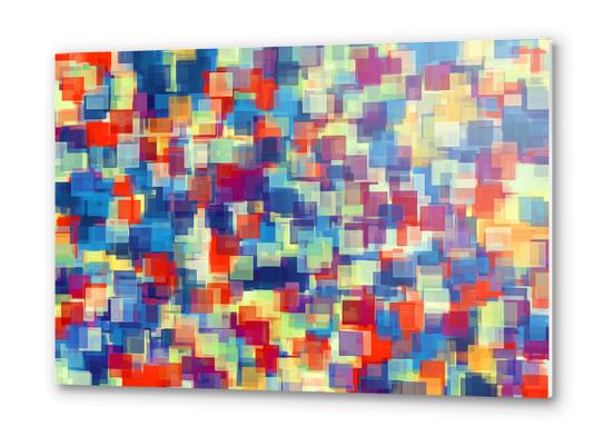 orange red and blue square pattern abstract background Metal prints by Timmy333