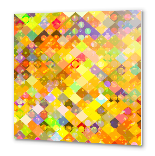 geometric square pixel and circle pattern abstract in yellow orange red blue Metal prints by Timmy333