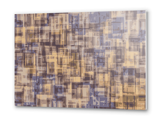 psychedelic geometric square pattern abstract in brown and blue Metal prints by Timmy333