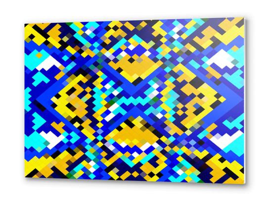 square pixel pattern abstract in blue and yellow Metal prints by Timmy333