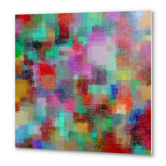 geometric square pixel pattern abstract in green blue red pink purple Metal prints by Timmy333