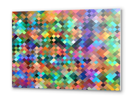 geometric square pixel pattern abstract in orange blue purple pink green yellow Metal prints by Timmy333