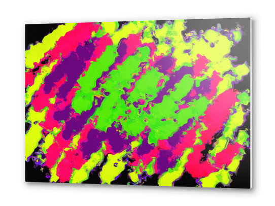 sychedelic splash painting abstract texture in yellow green pink purple black Metal prints by Timmy333