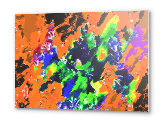 psychedelic splash painting abstract texture in brown green blue yellow pink Metal prints by Timmy333