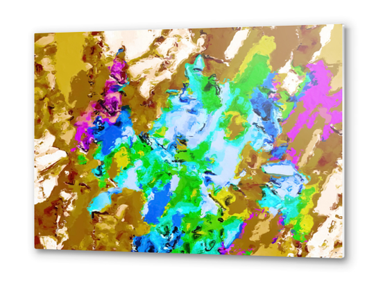 psychedelic splash painting abstract texture in brown green blue pink Metal prints by Timmy333