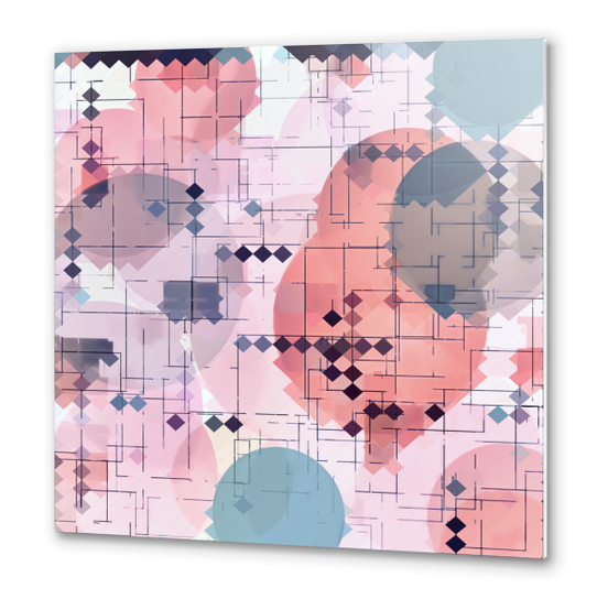 geometric square pixel pattern abstract with circle pattern background in red pink blue Metal prints by Timmy333