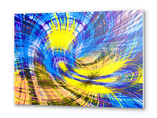 geometric psychedelic splash abstract pattern in blue and yellow Metal prints by Timmy333