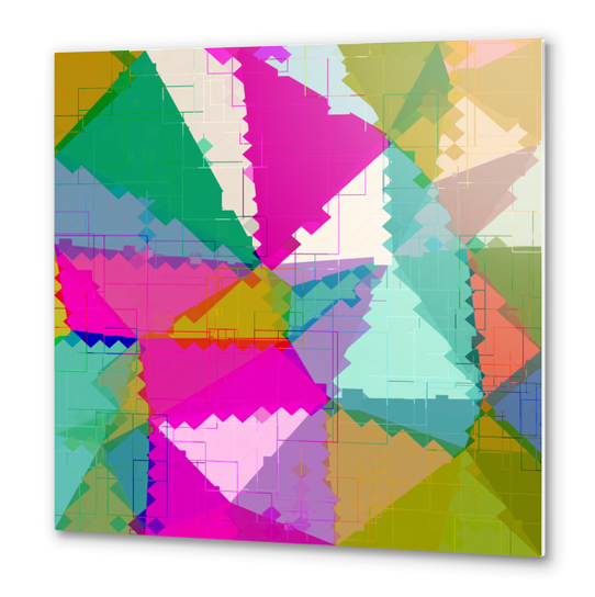 geometric square pixel and triangle pattern abstract in pink green blue Metal prints by Timmy333