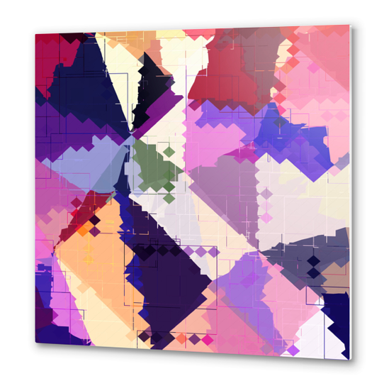 geometric square pixel and triangle pattern abstract in pink purple blue Metal prints by Timmy333