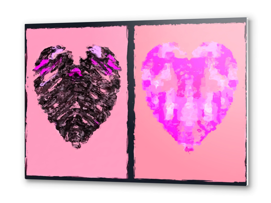 pink heart and black heart shape with pink background Metal prints by Timmy333