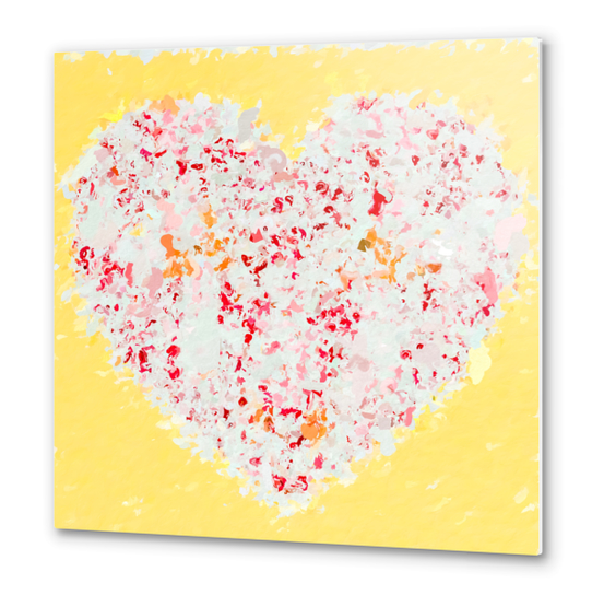 pink and red heart shape with yellow background Metal prints by Timmy333