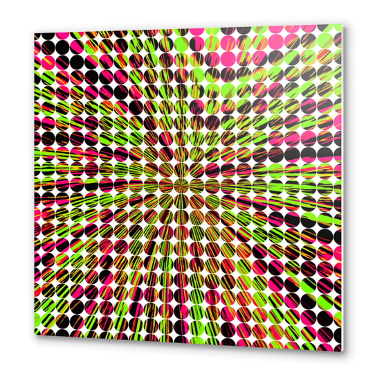 geometric circle abstract pattern in green and pink Metal prints by Timmy333