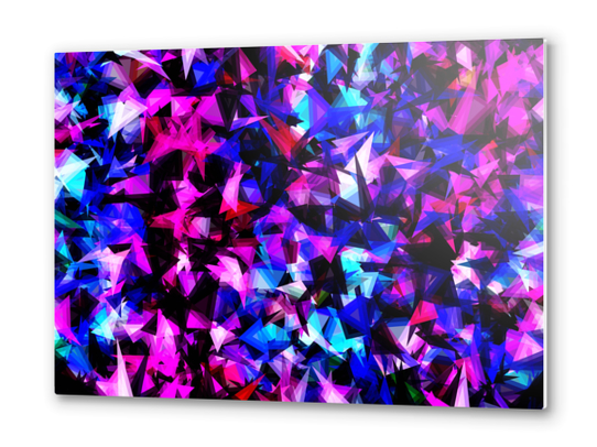 psychedelic geometric triangle polygon abstract pattern in pink blue black Metal prints by Timmy333