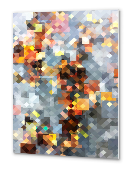 brown geometric square pixel pattern abstract background Metal prints by Timmy333