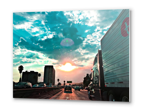 urban road with beautiful cloudy summer sunset sky Metal prints by Timmy333