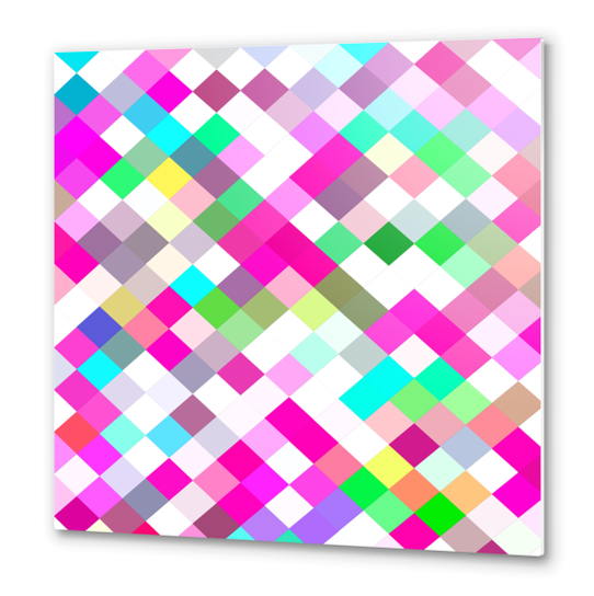 geometric square pixel pattern abstract in pink green yellow blue Metal prints by Timmy333