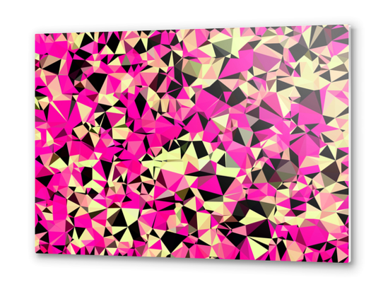 geometric triangle pattern abstract in pink and black Metal prints by Timmy333