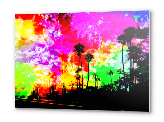 palm tree at the California beach with colorful painting abstract background Metal prints by Timmy333